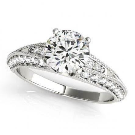 Round Natural Diamond Antique Style Ring With Accents 2.25 Carats White Gold