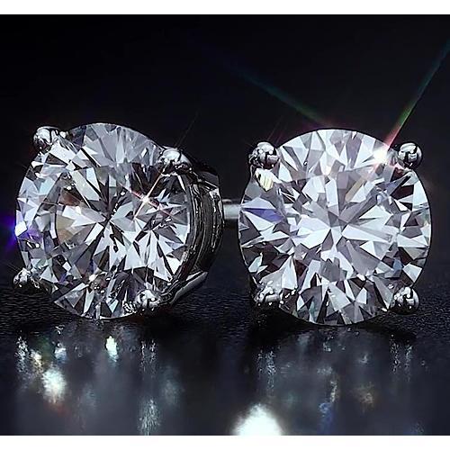 Round Natural Diamond Basket Stud Earring 2.50 Carats White Gold 14K  Jewelry