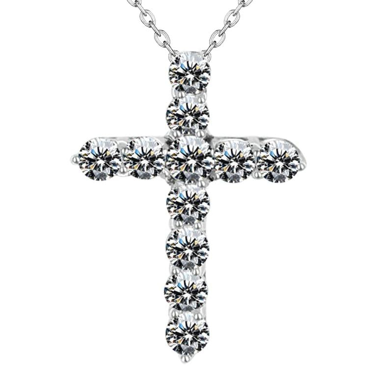 Round Natural Diamond Cross Diamond Pendant With Chain 5.75 Carats White Gold