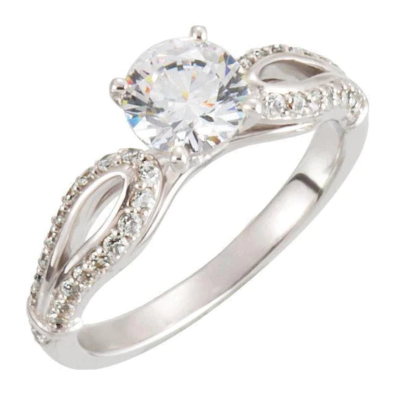 Round Natural Diamond Engagement Ring White Gold 14K