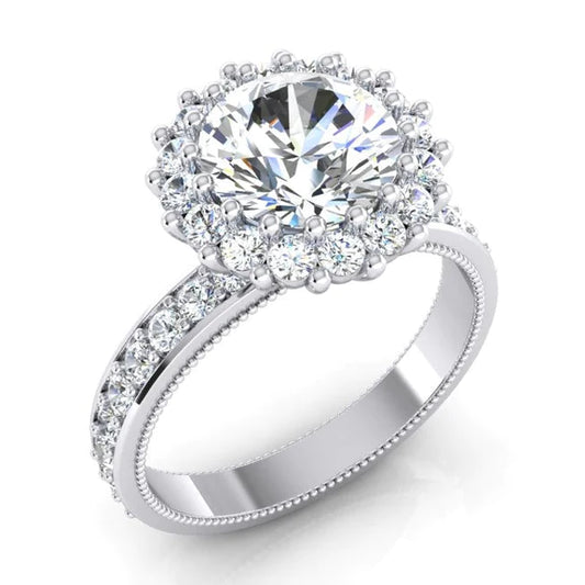 Round Natural Diamond Halo Ring 5 Carats White Gold
