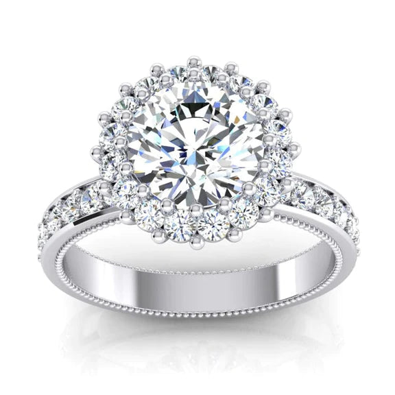 Round Natural Diamond Halo Ring 5 Carats White Gold