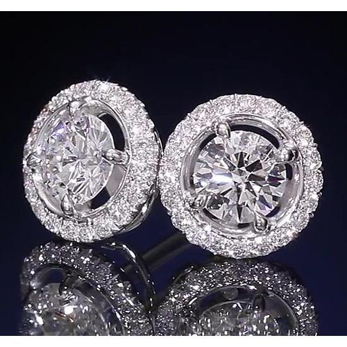 Round Natural Diamond Halo Style Stud Earring 2.50 Carats