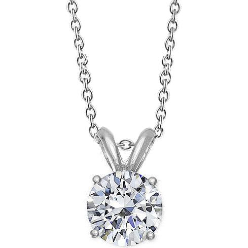 Round Natural Diamond Necklace Pendant 1.20 Carats Jewelry 14K White Gold