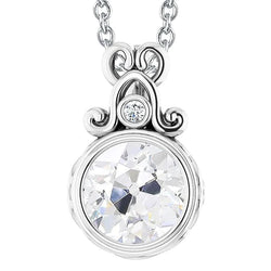 Round Natural Diamond Pendant Bezel Set Old Miner 4 Carats White Gold 14K