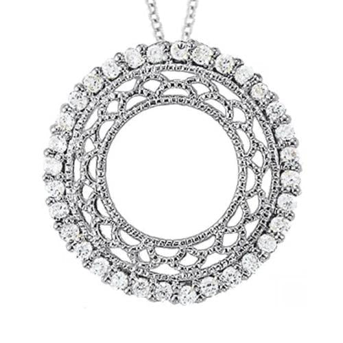 Round Natural Diamond Pendant Circle 1.05 Carats White Gold 14K Without Chain