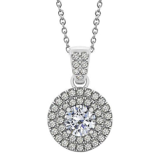 Round Natural Diamond Pendant Necklace 1.85 Carat Without Chain White Gold 14K