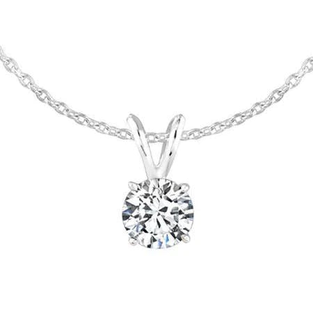Round Natural Diamond Pendant Necklace With Chain 0.75 Carat White Gold 14K