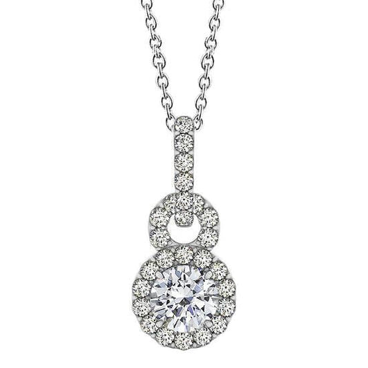 Round Natural Diamond Pendant Necklace Without Chain 1.75 Carat White Gold 14K