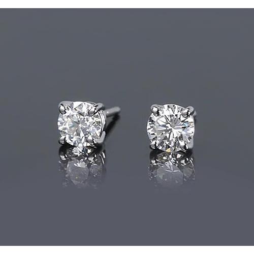 Round Natural Diamond Stud Earring 1.50 Carats Prong Style White Gold 14K