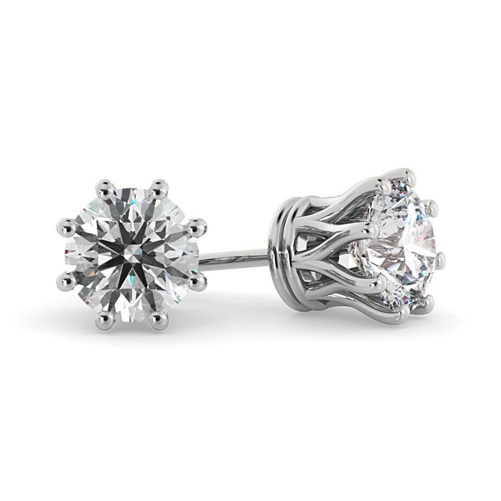 Round Natural Diamond Stud Earrings Crown Setting G Vs2 3 Carat 8 Prong Set