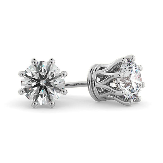 Round Natural Diamond Stud Earrings Crown Setting G Vs2 3 Carat 8 Prong Set