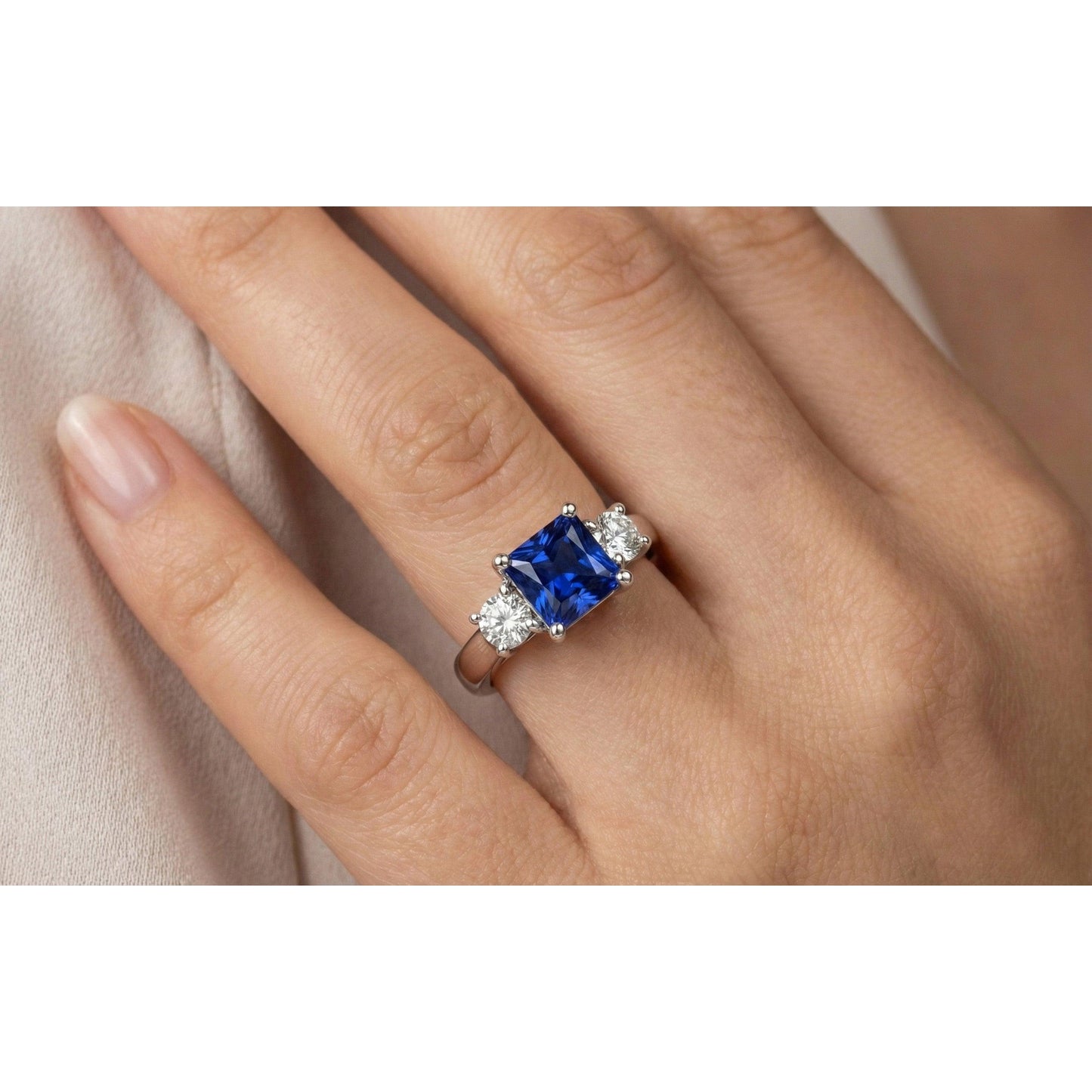 Round Natural Earth Mined Diamond ( Not Lab Grown ) Women's Ring 1.25 Carats Ceylon Sapphire U Prong Setting