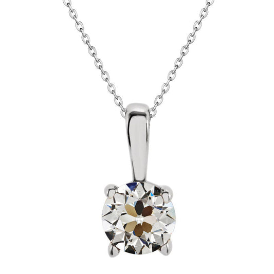 Fine Diamond Old Mine Cut Drop Pendant in 14K White Gold – main view