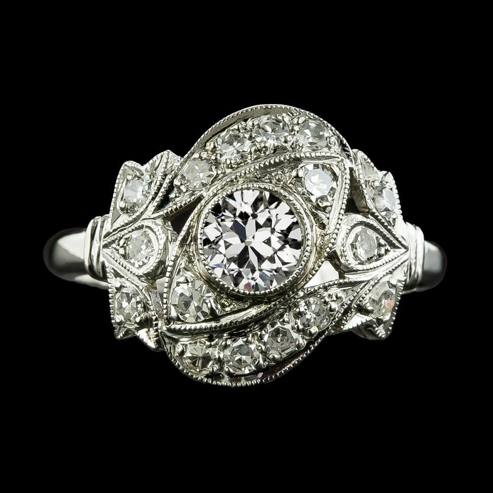 Round Old Cut Genuine Diamond Fancy Ring Bezel Set 3 Carats Milgrain