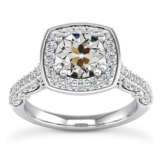 Round Old Cut Genuine Diamond Halo Anniversary Ring Double Prong Set 7 Carats