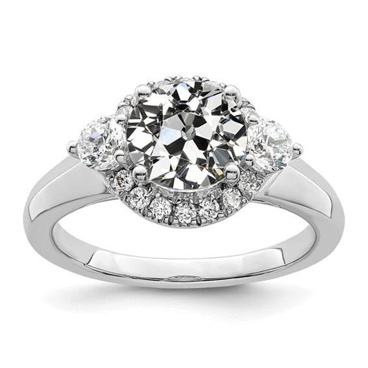 Round Old Cut Genuine Diamond Halo Ring Women’s Gold Jewelry 4 Carats