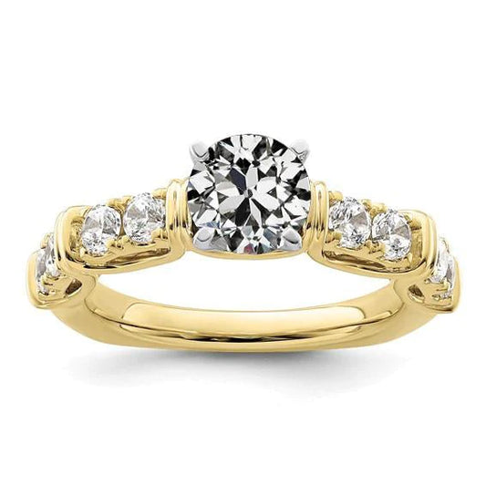 Round Old Cut Genuine Diamond Ring Prong 14K Two Tone Gold Jewelry 3 Carats