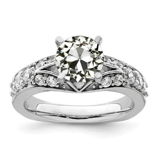 Round Old Cut Genuine Diamond Ring Split Shank Prong Set 4 Carats Gold