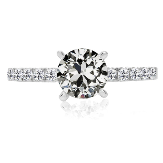 Round Old Cut Genuine Diamond Solitaire Ring With Accents 4 Carats 14K Gold