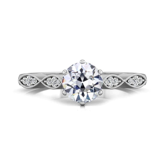 Round Old Cut Genuine Diamond Wedding Ring Prong Set Milgrain 3 Carats