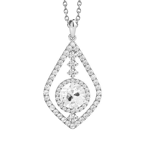 Round Old Cut Halo Real Diamond Pendant & Bail 3 Carats White Gold 14K