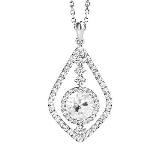 Round Old Cut Halo Real Diamond Pendant & Bail 3 Carats White Gold 14K