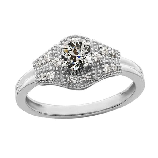 Round Old Cut Natural Diamond Ring 14K White Gold Milgrain 2.25 Carats