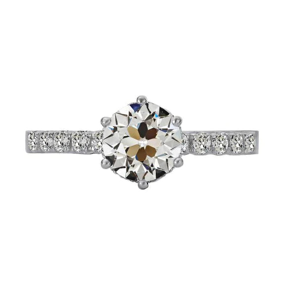 Round Old Cut Natural Diamond Ring 6 Prong Set 4.50 Carats