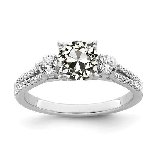 Round Old Cut Natural Diamond Ring Double Row Accents 3 Stone Style 4.50 Carats