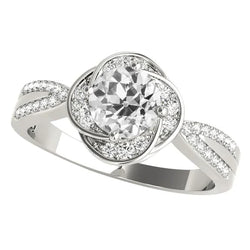 Round Old Cut Natural Diamond Ring Flower Style Tapered Shank 4.75 Carats