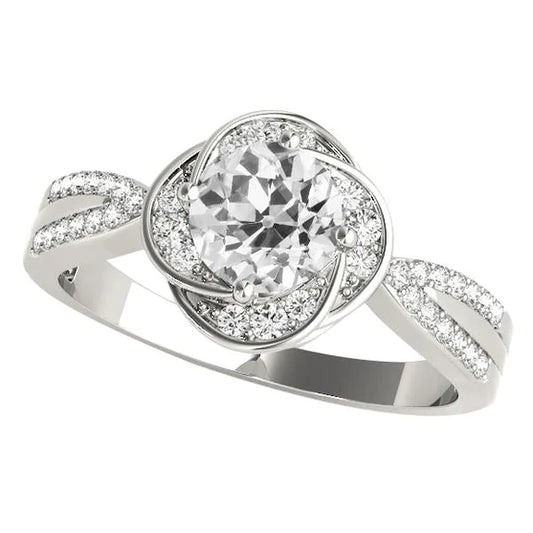 Round Old Cut Natural Diamond Ring Flower Style Tapered Shank 4.75 Carats