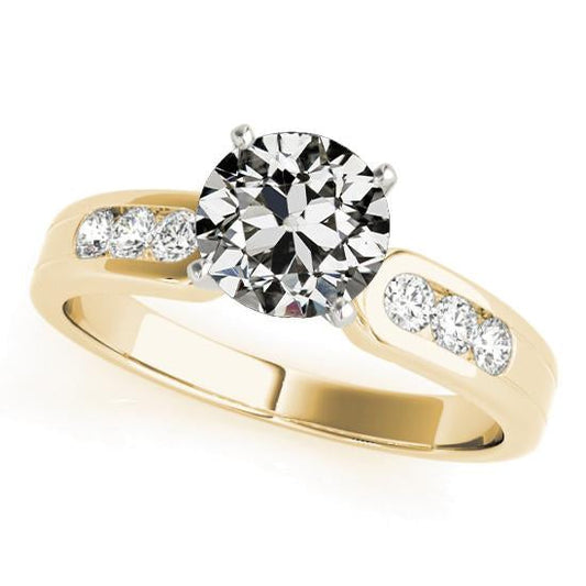 Round Old Cut Natural Diamond Ring Prong Set Two Tone 3 Carats