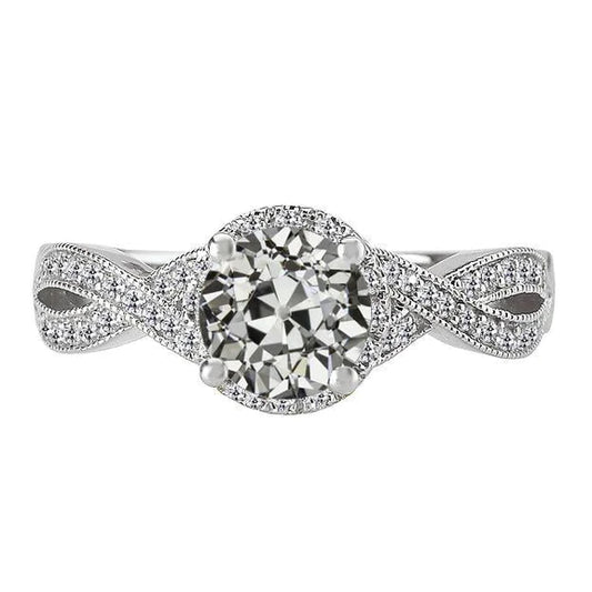 Round Old Cut Natural Diamond Ring Twisted Pave Set 4.50 Carats