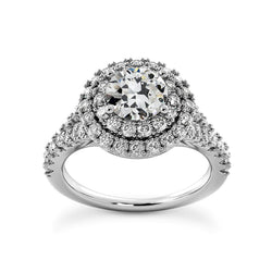Round Old Cut Real Natural Earth Mined Diamond Double Halo Ring 14K White Gold 5.50 Carats