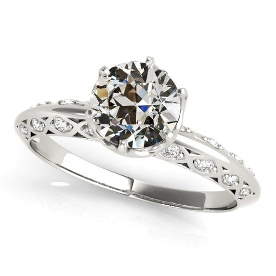 Round Old Cut Real Diamond Engagement Ring 4 Carats 14K Gold