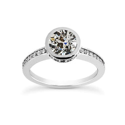 Round Old Cut Real Diamond Engagement Ring Bezel Set Gold 2.50 Carats