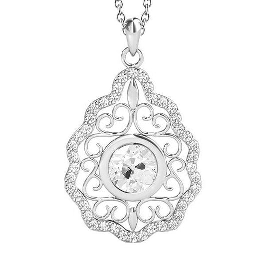 Round Old Cut Real Diamond Fancy Pendant Bezel Set 2.50 Carats White Gold