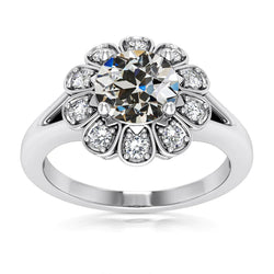 Round Old Cut Real Diamond Halo Engagement Ring Flower Style 6.50 Carats