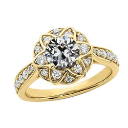 Round Old Cut Real Diamond Halo Ring Star Style 14K Gold 4.25 Carats