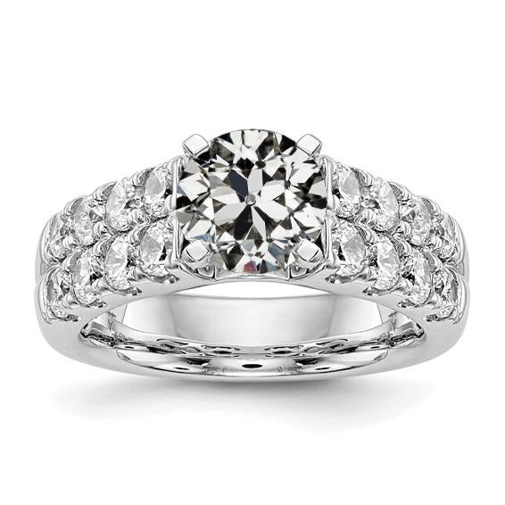 Round Old Cut Real Diamond Lady's Ring Double Row Accents 5 Carats