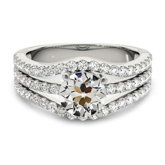 Round Old Cut Real Diamond Ring Prong Set Triple Row Accents 4.75 Carats