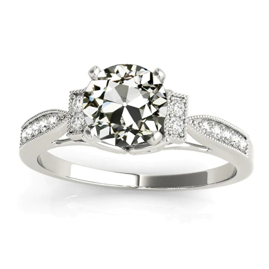 Round Old Cut Real Diamond Ring With Accents Milgrain 3.50 Carats