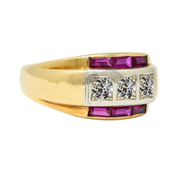 Round Old Cut Real Diamond Ring With Baguette Pink Sapphires 4.25 Carats