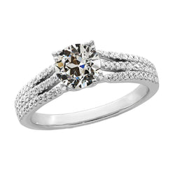 Round Old Cut Real Diamond Ring With Triple Row Accents Gold 4 Carats