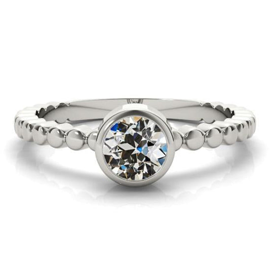 Round Old Cut Real Diamond Solitaire Ring Bezel Set Gold 1.50 Carats