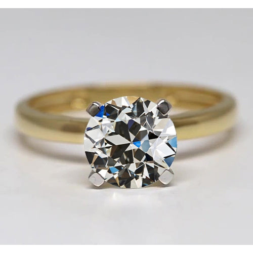 Round Old Cut Solitaire 1.50 Carats Two Tone Mined Natural Real Diamond ( Not Lab Grown ) Engagement Ring