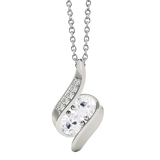 Diamond Antique Cushion Pendant Necklace in 14 Karat White Gold – main view