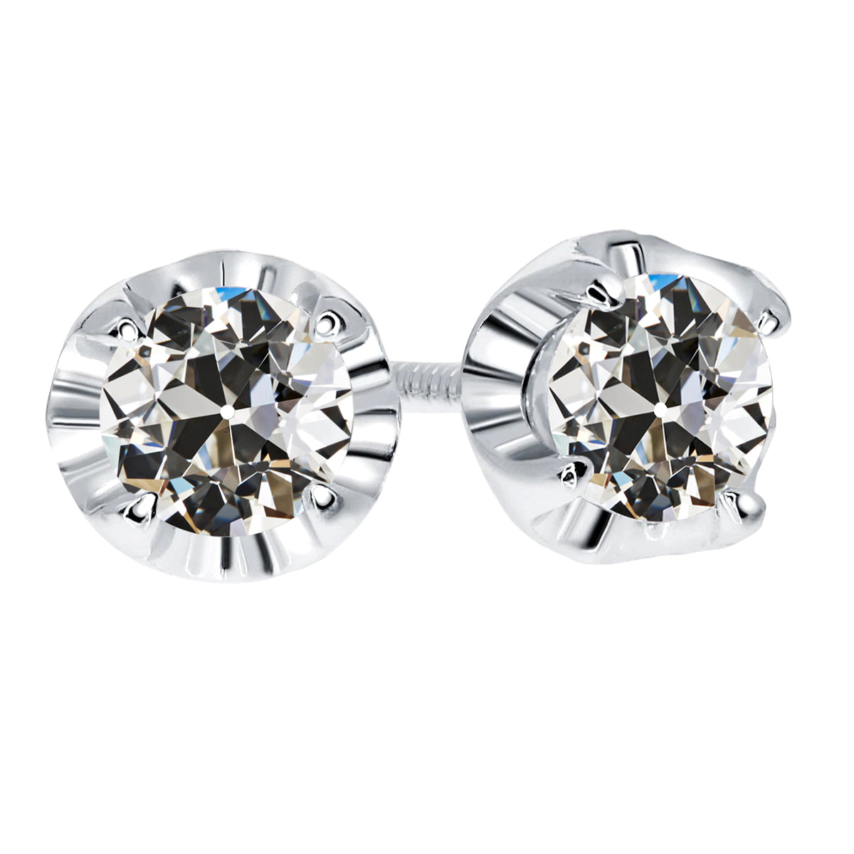 Diamond Old Mine Cut Drop Earrings in 14 Karat White Gold – main view