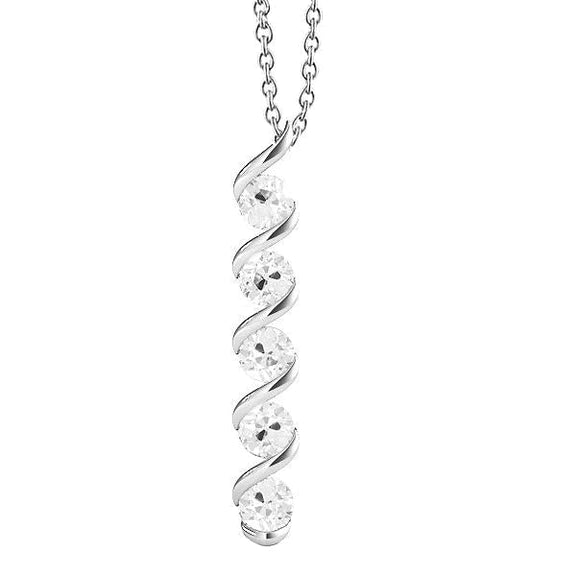 Round Old European Five Stone Real Diamond Pendant Twisted 2.50 Carats